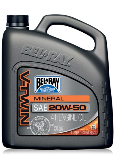 Tanica di olio da 4 lt per moto V-Twin Mineral Engine Oil SAE 20W-50 di Bel-Ray