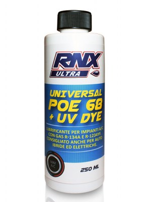 Universal Poe 68 + UV Dye da 250 ml è un lubrificante per impianti a/c con gas R-134a R-1234yf
