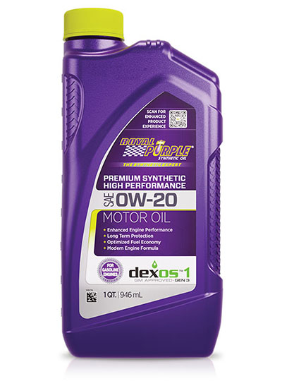 Bottiglia da 946 ml di olio motore sintetico per auto Royal Purple High Performance Motor Oil SAE 0W-20