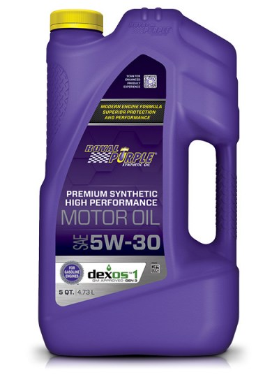 Bottiglia da 4,73 lt di olio motore sintetico per auto Royal Purple High Performance Motor Oil SAE 5W-30